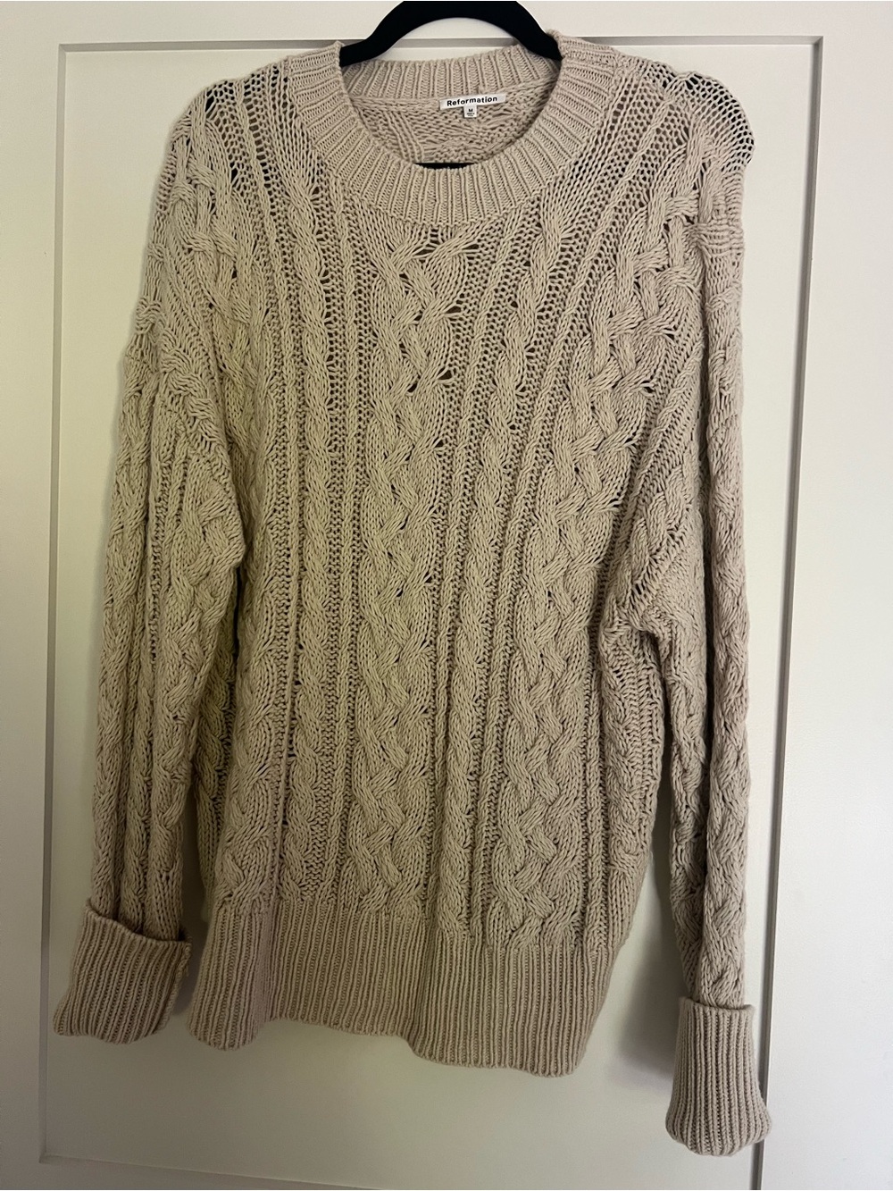 Reformation Beige Cable Knit Crewneck Sweater - Medium